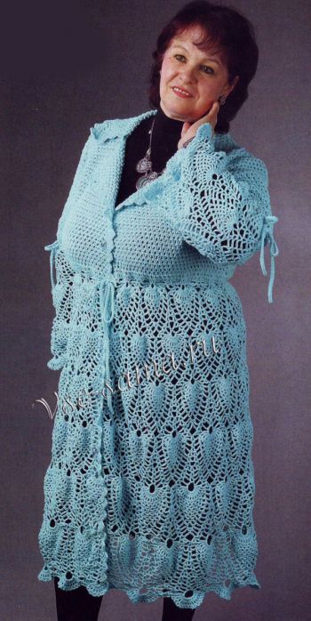 Бирюзовое пальто крючком Бирюзовое пальто крючком