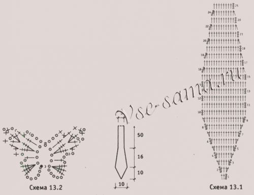 Галстук крючком с аппликацией, схема Галстук крючком с аппликацией, схема