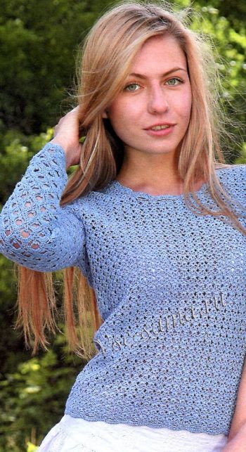 Голубой пуловер крючком Голубой пуловер крючком