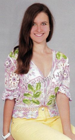 Кофточка крючком Цветущий сад Кофточка крючком Цветущий сад