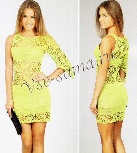 Платье крючком из салатовой пряжи, фото Платье крючком из салатовой пряжи, фото