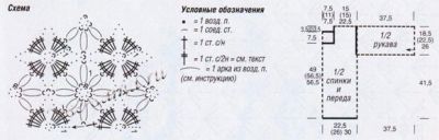 Пуловер из связанных крючком мотивов, схема