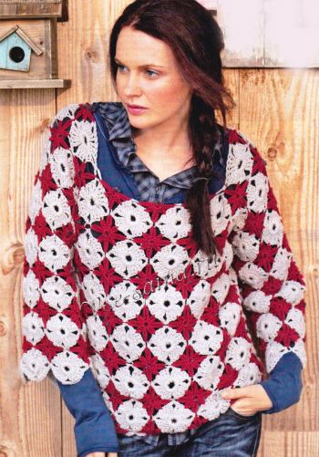 Пуловер из связанных крючком мотивов Пуловер из связанных крючком мотивов