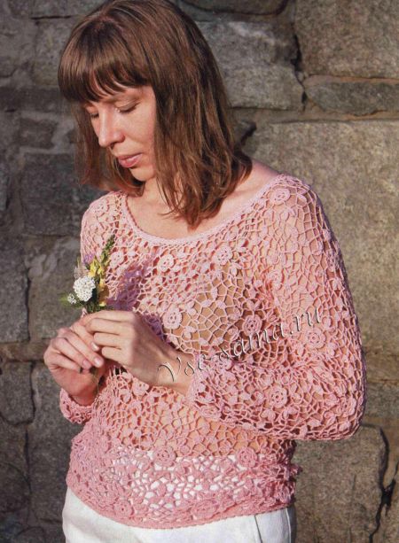 Пуловер крючком «Чайная роза», фото Пуловер крючком «Чайная роза», фото