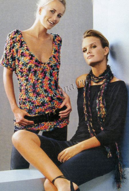 Пуловер крючком и шарф, фото Пуловер крючком и шарф, фото