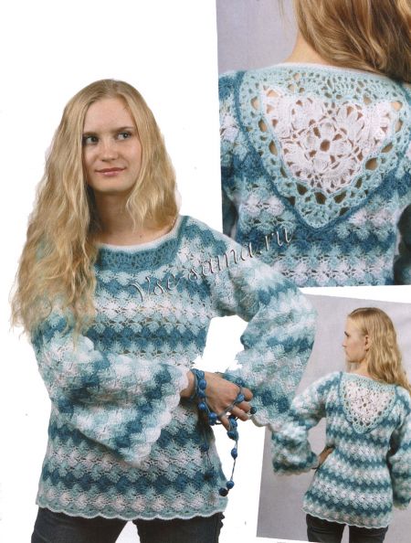 Пуловер с ажурной вставкой на спинке, фото Пуловер с ажурной вставкой на спинке, фото