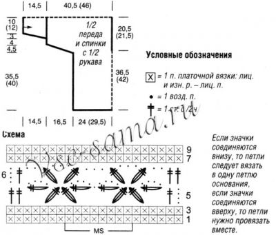 Разноцветный пуловер крючком, схема