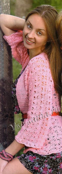 Розовый ажурный жакет крючком Розовый ажурный жакет крючком