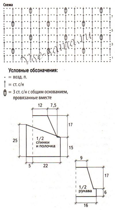 Сиреневое болеро крючком, схема
