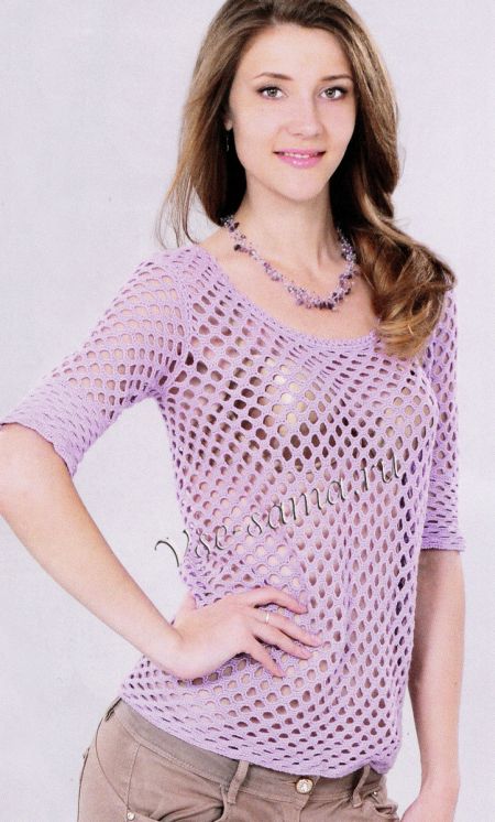 Сиреневый ажурный пуловер крючком, фото Сиреневый ажурный пуловер крючком, фото