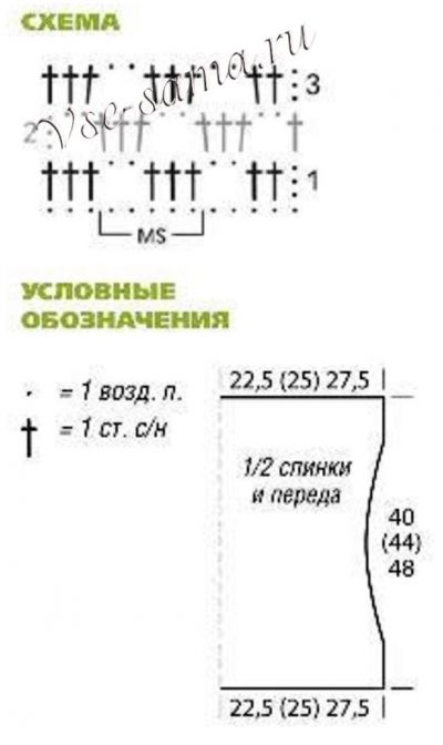 Цветной топ крючком, схема и выкройка