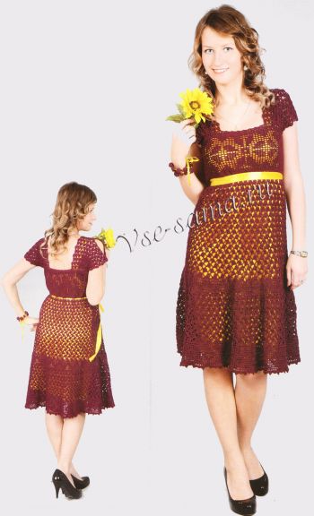 Вишневое платье крючком Вишневое платье крючком