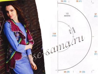 Жилет крючком с зубчатым бордюром, выкройка