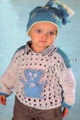 Ажурный пуловер с мишкой Ажурный пуловер с мишкой