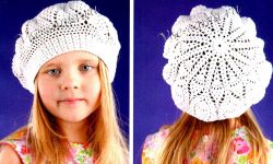 Белый ажурный берет крючком для девочки Белый ажурный берет крючком для девочки