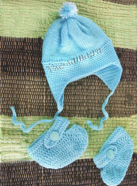 Голубая шапочка и пинетки, фото Голубая шапочка и пинетки, фото