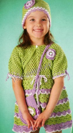 Комплект для девочки крючком - платье, болеро, шапочка Комплект для девочки крючком - платье, болеро, шапочка