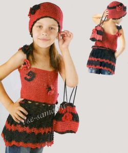 Комплект с бабочками - туника, сумка и панамка крючком Комплект с бабочками - туника, сумка и панамка крючком