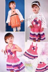 Трехцветное платье с цветочками и белое ажурное болеро Трехцветное платье с цветочками и белое ажурное болеро