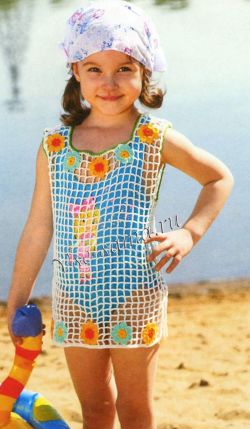 Туника-сетка крючком с цветочками Туника-сетка крючком с цветочками