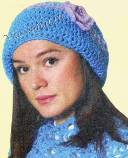 Берет голубой с цветком, фото Берет голубой с цветком, фото