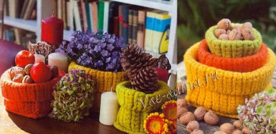 Разноцветные вязаные крючком коробочки Разноцветные вязаные крючком коробочки