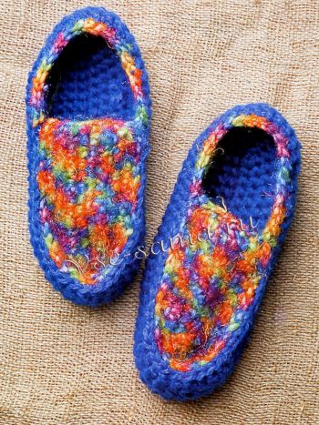 Синие тапочки крючком Синие тапочки крючком