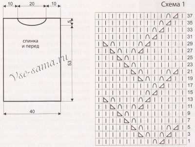 Схема и выкройка для вязания майки Схема и выкройка для вязания майки
