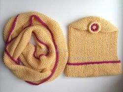 Шапочка бини с дорсетской пуговицей и снуд, фото Шапочка бини с дорсетской пуговицей и снуд, фото