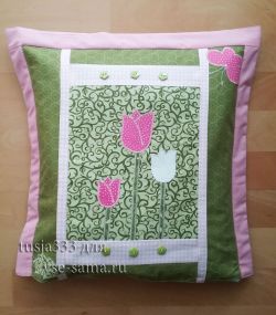 Мастер-класс - Подушка с тюльпанами, фото Мастер-класс - Подушка с тюльпанами, фото