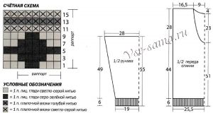 Схема и выкройка для вязания свитра с жаккардом Схема и выкройка для вязания свитра с жаккардом