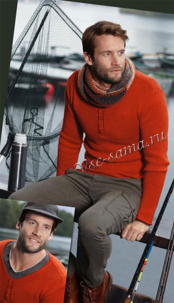 Вязаный пуловер с короткой застежкой, фото Вязаный пуловер с короткой застежкой, фото