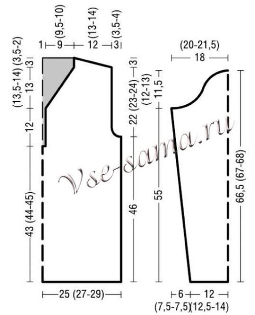 Выкройка для вязания пуловера с короткой застежкой Выкройка для вязания пуловера с короткой застежкой