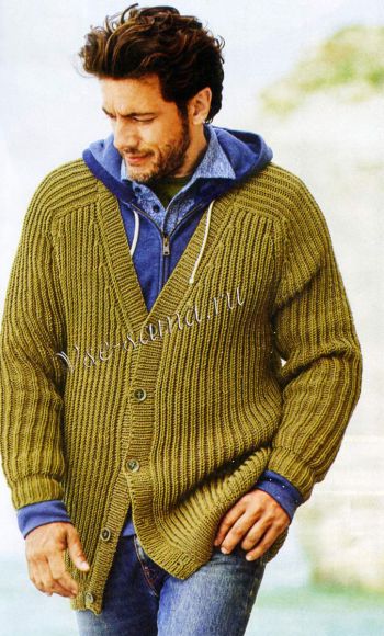 Мужской жакет, связанный патентным узором, фото Мужской жакет, связанный патентным узором, фото