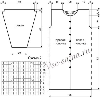 Выкройка и схема 2 для вязания пальто Выкройка и схема 2 для вязания пальто