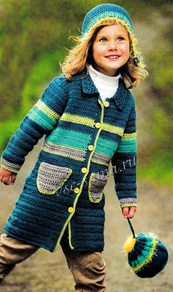 Пальто с полосками крючком, фото Пальто с полосками крючком, фото