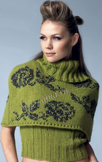 Пончо спицами с цветами, фото модели Пончо спицами с цветами, фото модели