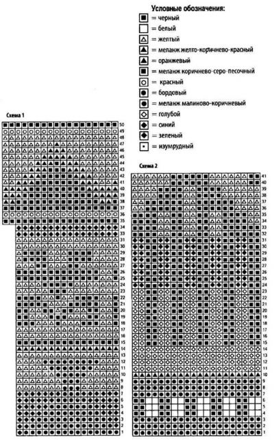 Схема жаккардового узора 1 и 2 для вязания пончо Схема жаккардового узора 1 и 2 для вязания пончо