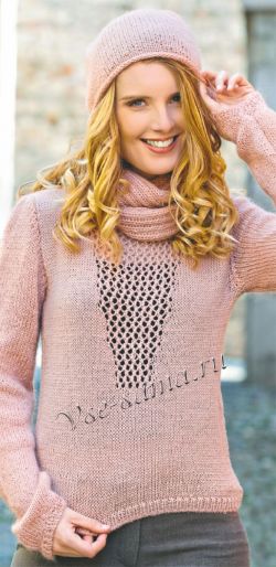 Ажурный и пушистый комплект - пуловер, шапка и снуд Ажурный и пушистый комплект - пуловер, шапка и снуд