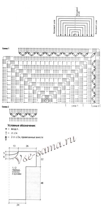 Схемы и выкройка для вязания пуловера