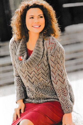 Ажурный пуловер с большим воротником, фото Ажурный пуловер с большим воротником, фото