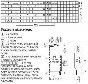 Схема и выкройка для вязания белого пуловера Схема и выкройка для вязания белого пуловера