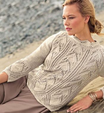 Бежевый пуловер с ажурным узором, фото Бежевый пуловер с ажурным узором, фото