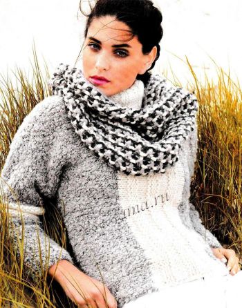 Двухцветный пуловер с разной фактурой, фото Двухцветный пуловер с разной фактурой, фото