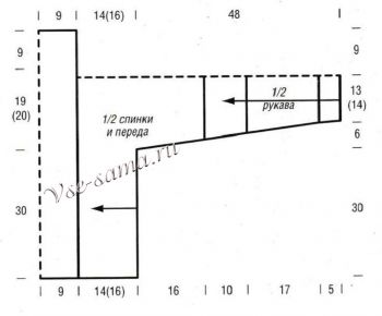 Выкройка для вязания белого пуловера Выкройка для вязания белого пуловера