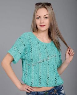 Короткий пуловер с цельновязаными рукавами Короткий пуловер с цельновязаными рукавами