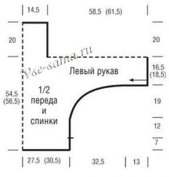 Выкройка для вязания мохерового пуловера Выкройка для вязания мохерового пуловера