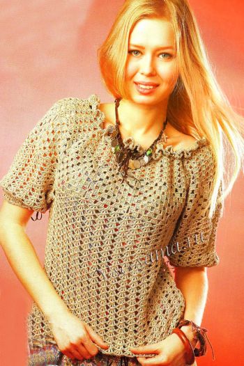 Льняной пуловер крючком, фото Льняной пуловер крючком, фото