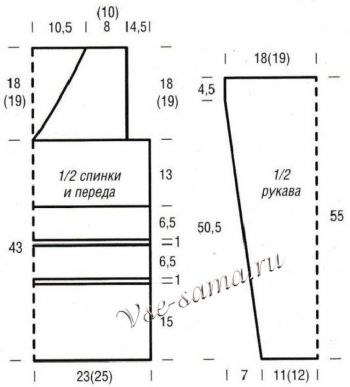 Выкройка для вязания пуловера с v-образным вырезом Выкройка для вязания пуловера с v-образным вырезом