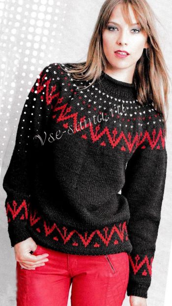 Норвежский пуловер с круглой кокеткой, фото Норвежский пуловер с круглой кокеткой, фото